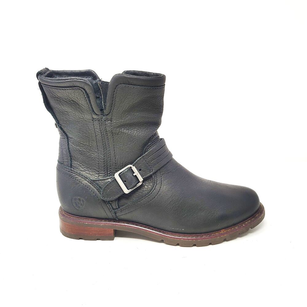 Ariat Shoes Womens 7 Savannah Boot Black Leather Zip Buckle Waterproof Western - Picture 4 of 10
